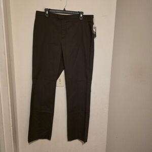 Gap Brown Stretch Flat Front Straight Leg Button Zip Solid Pants Size 14